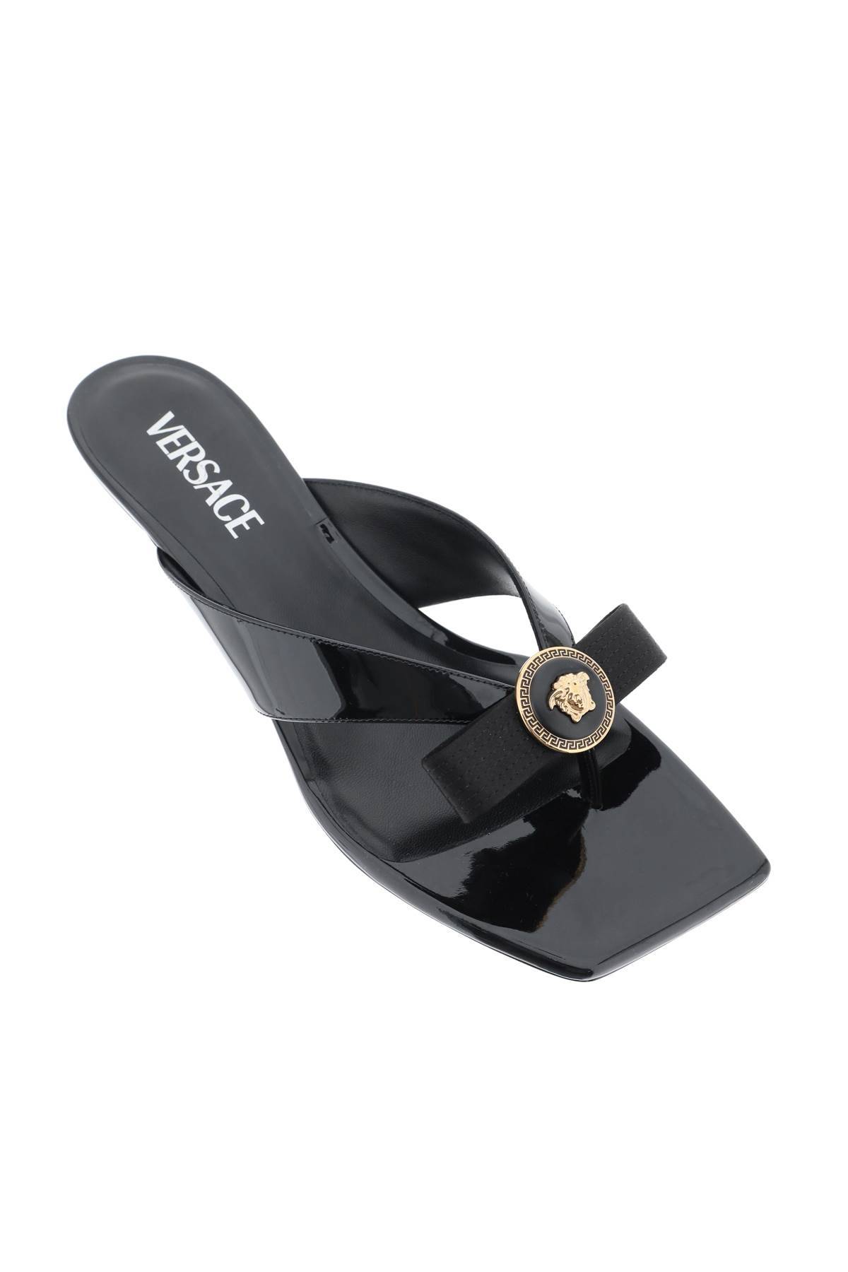 VERSACE gianni ribbon thong mules