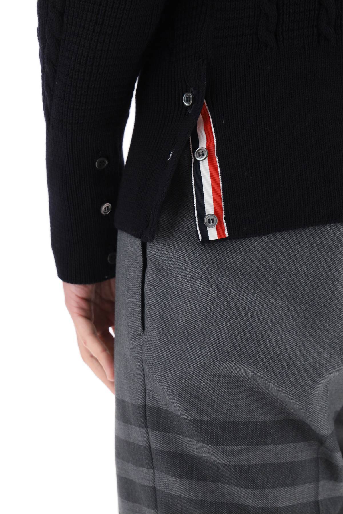 THOM BROWNE cable wool sweater with rwb detail