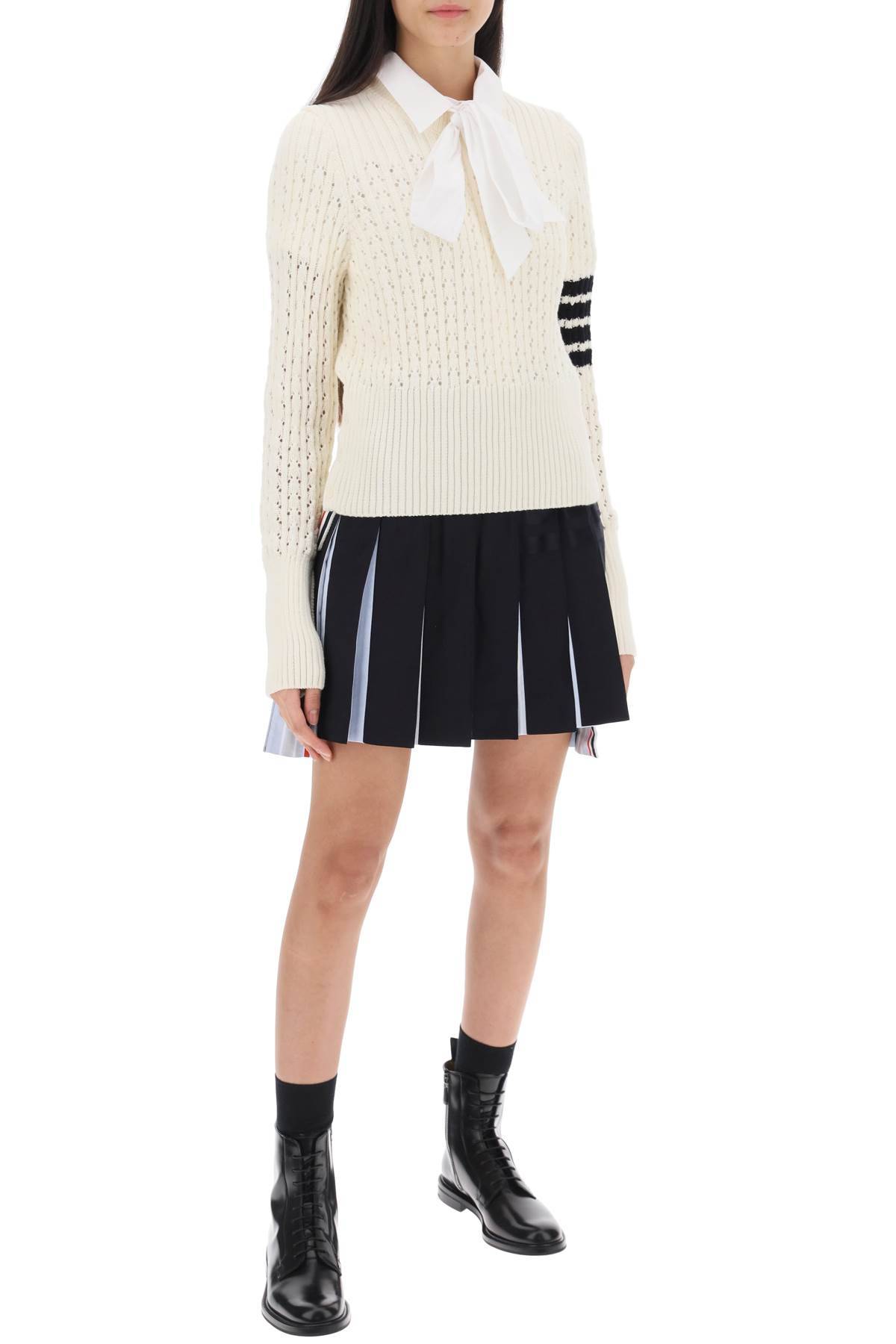 THOM BROWNE pointelle stitch merino wool 4-bar sweater