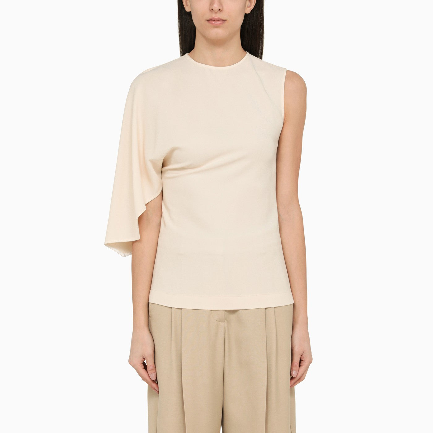 Stella Mc Cartney Chalk Coloured One Shoulder Viscose Sweater