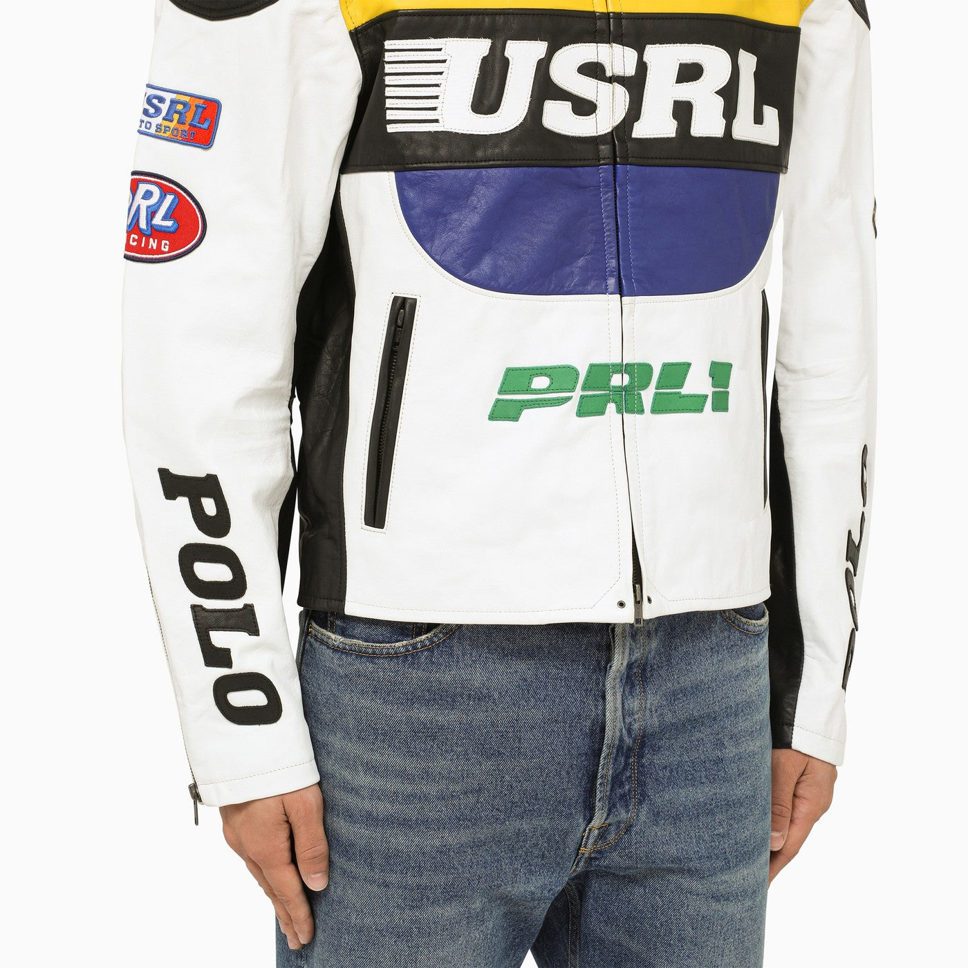 Polo Ralph Lauren Multicolour Leather Biker Jacket With Patches