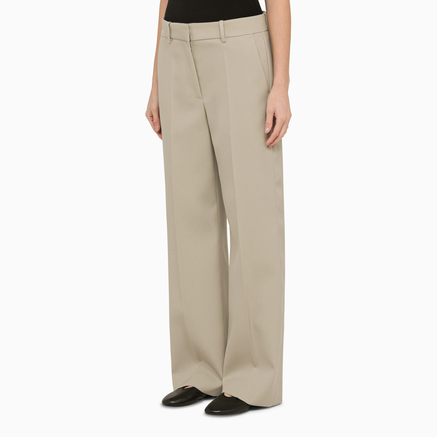 The Row Bremy Beige/Grey Wool Trousers