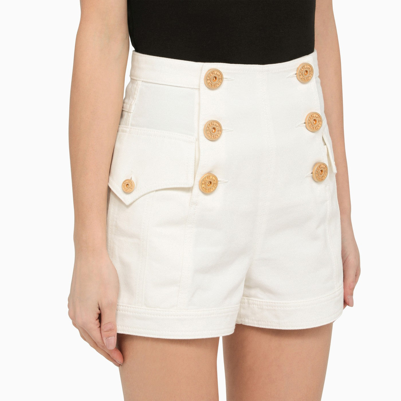 Balmain White Denim Shorts With Buttons