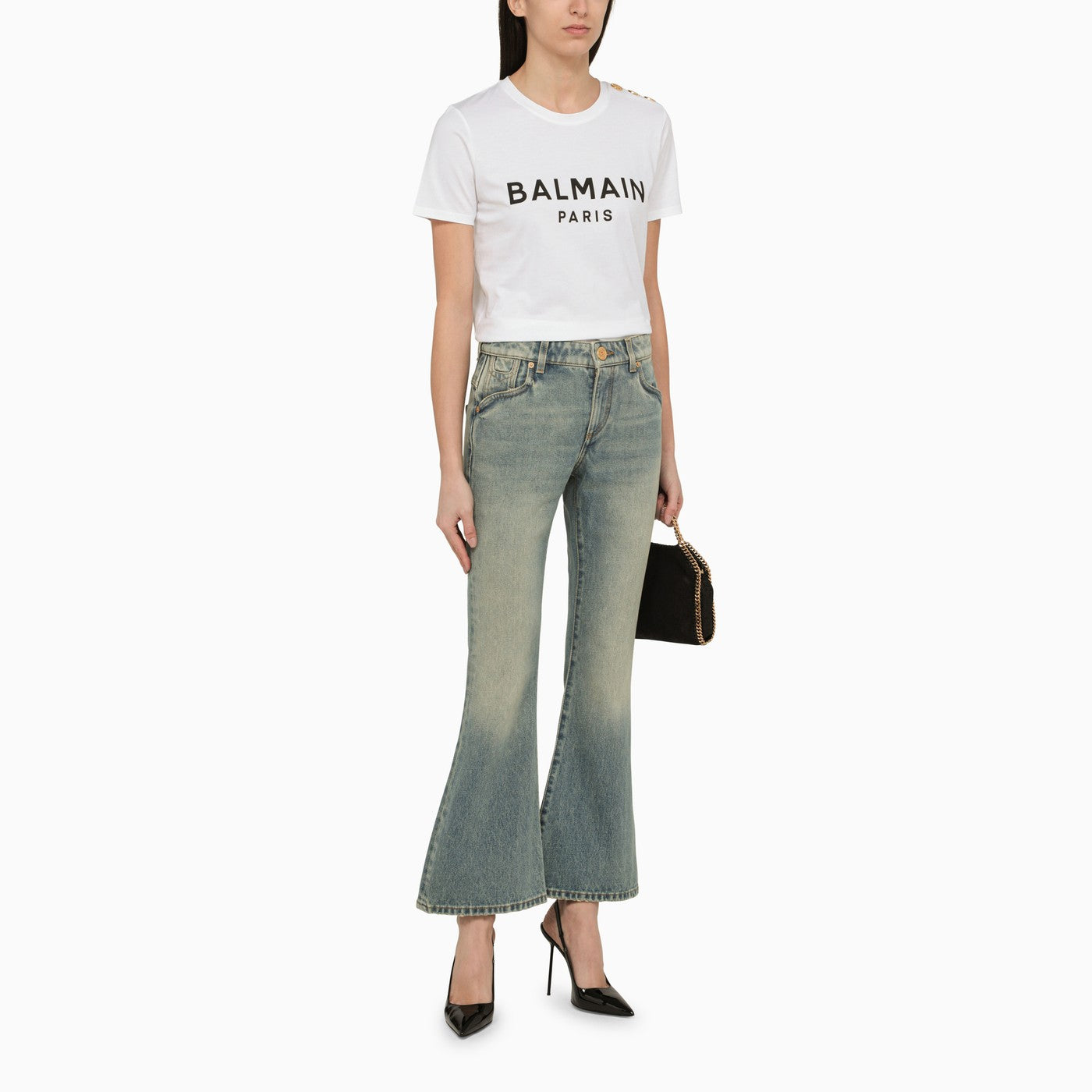 Balmain Washed Effect Cropped Denim Jeans