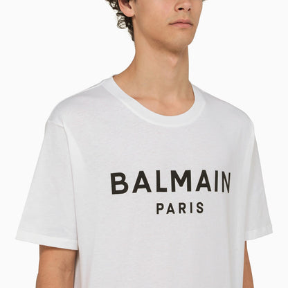 Balmain White Crew Neck T Shirt With Logo