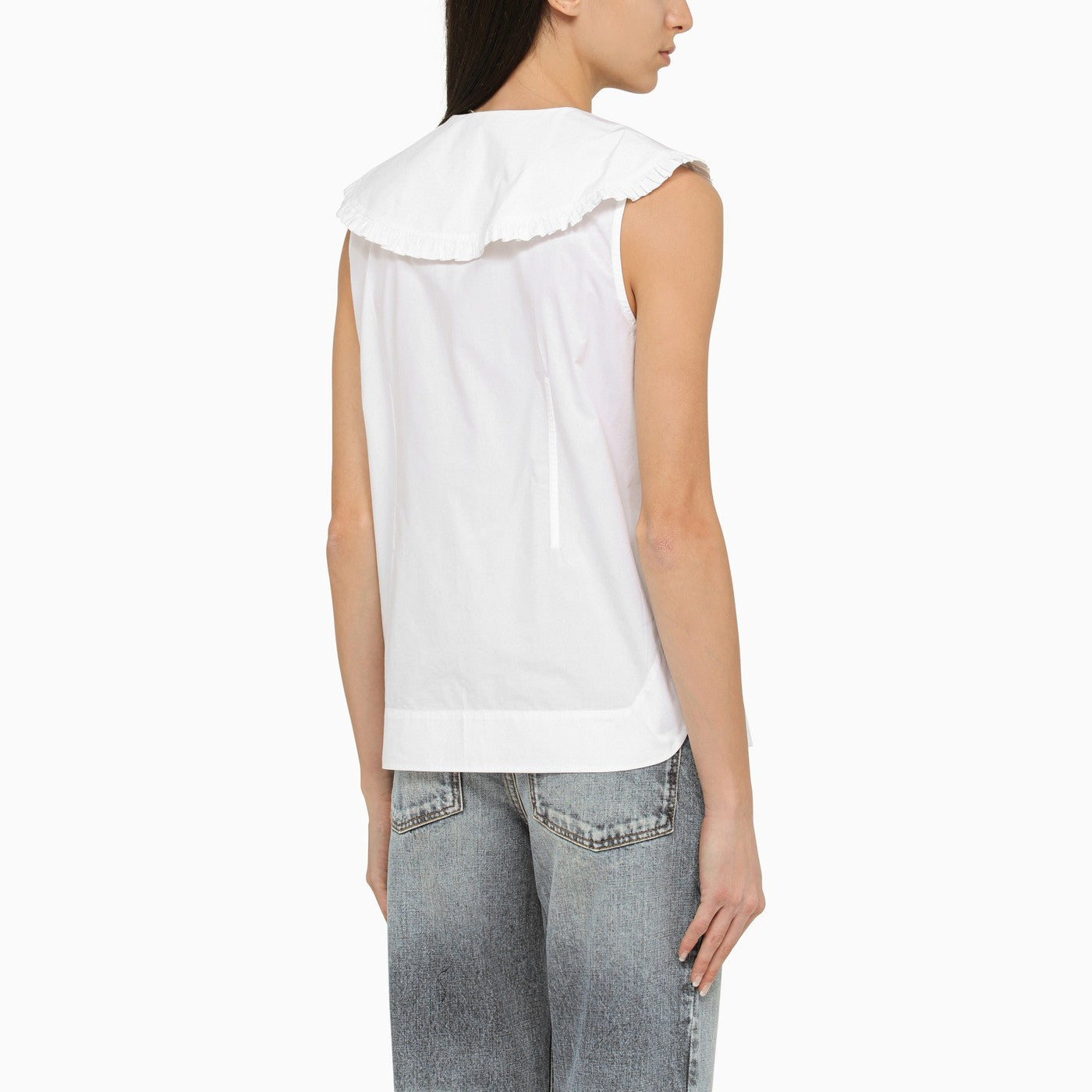 Ganni White Cotton Sleeveless Shirt With Collar