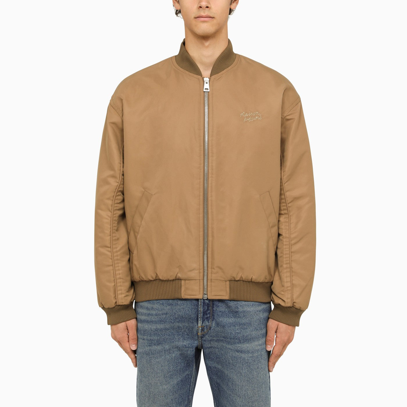 Maison Kitsuné Taupe Nylon Bomber Jacket