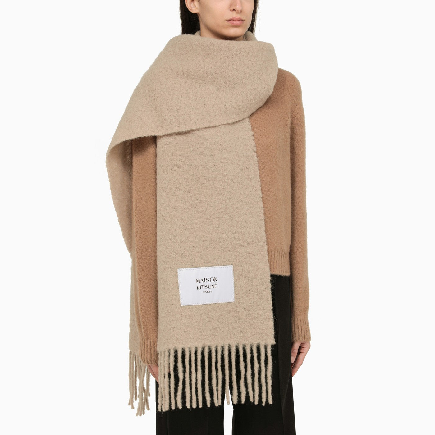 Maison Kitsuné Beige Wool Scarf