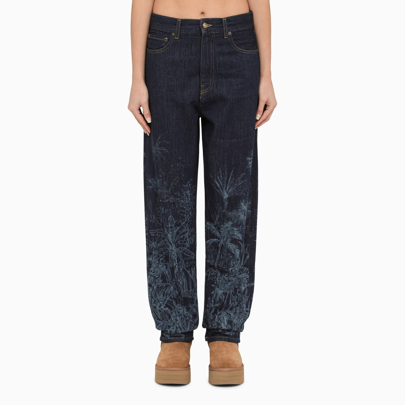 Alanui Blue Regular Jeans With Floral Pattern