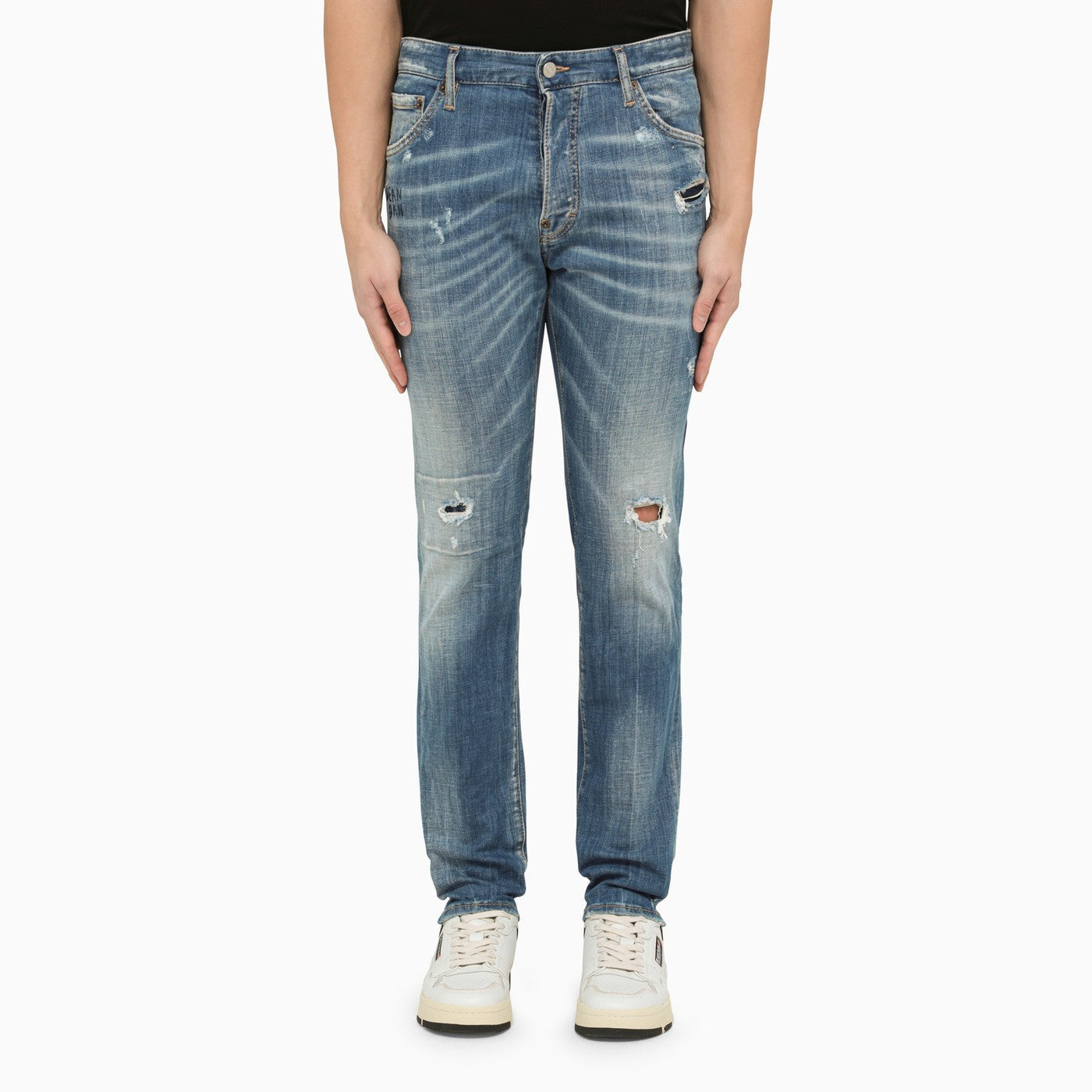 Dsquared2 Regular Blue Washed Denim Jeans With Wear