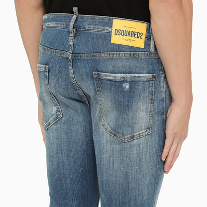 Dsquared2 Regular Blue Washed Denim Jeans With Wear