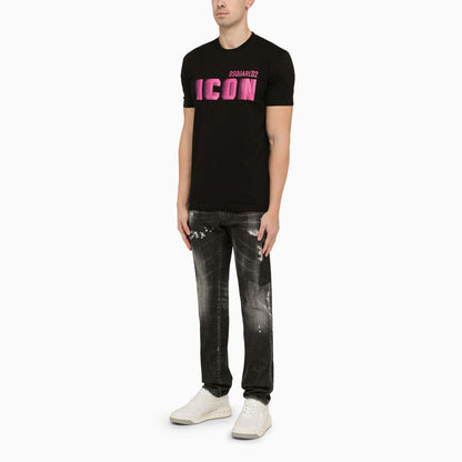 Dsquared2 Black Crew Neck T Shirt With Pink Icon Print