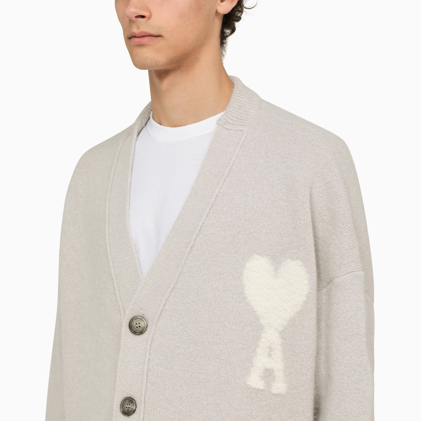 Ami Paris Ami De Coeur Pearl Grey Cardigan