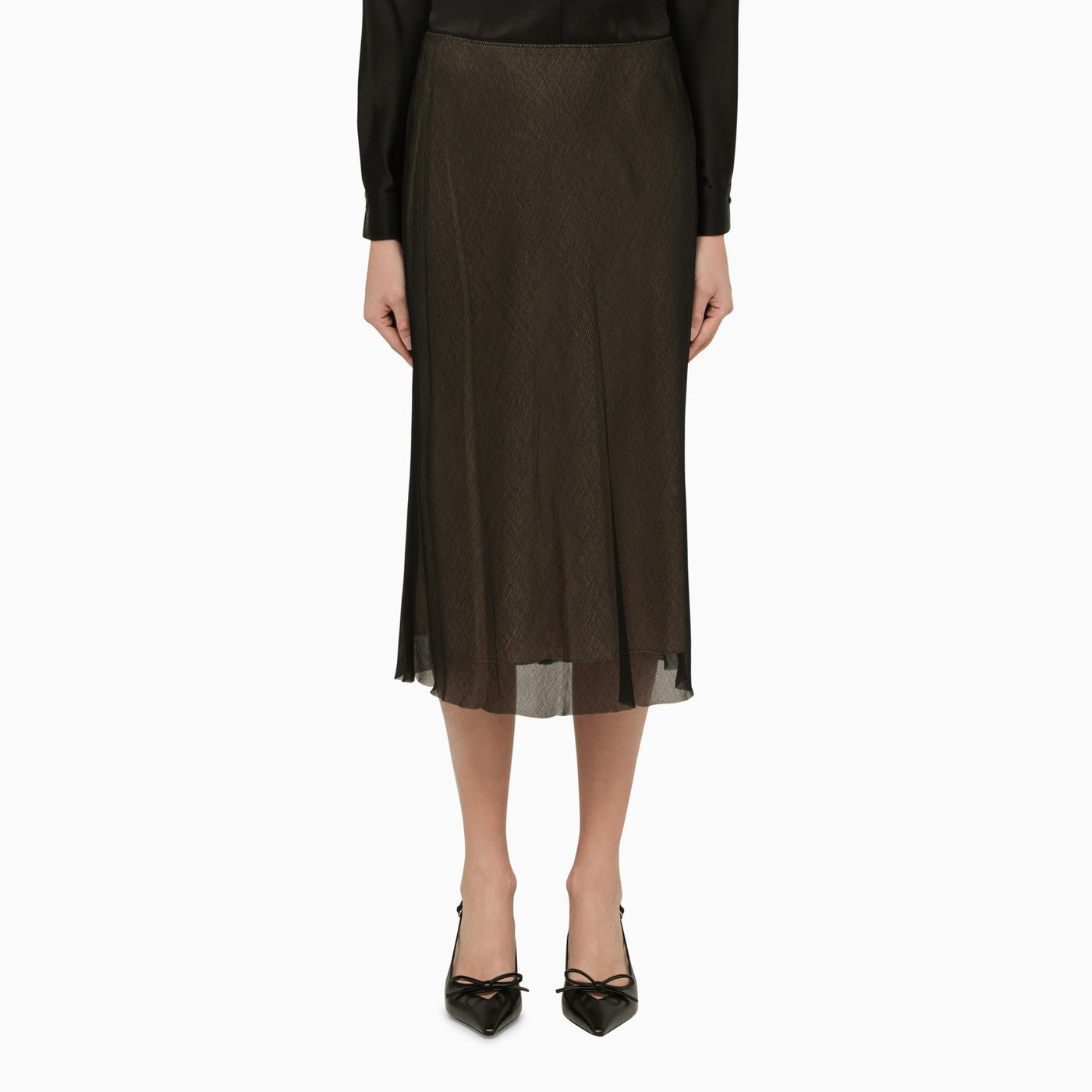 Vince Black And Beige Viscose Midi Skirt