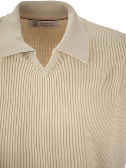 Brunello Cucinelli Cotton Rib Knit Polo Shirt