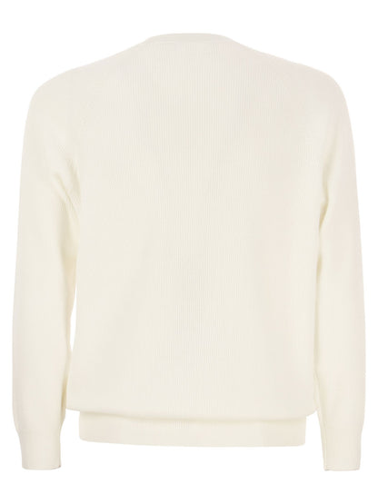 Brunello Cucinelli Cotton Rib Sweater With Raglan Sleeve